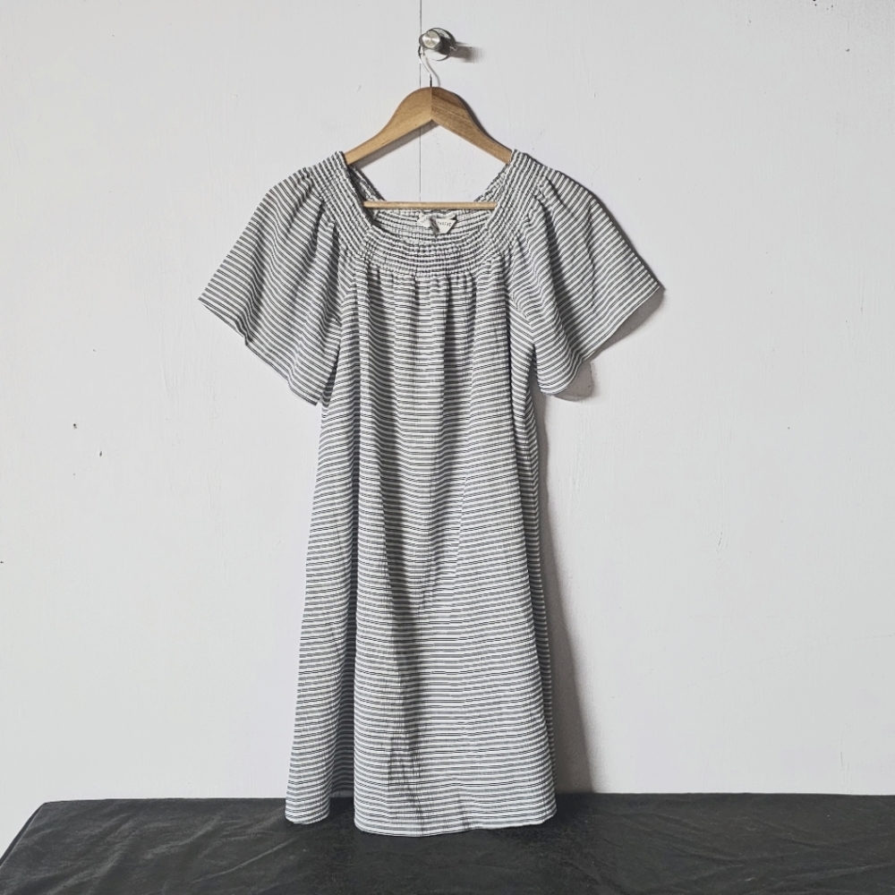 Madewell sz XS/S Texture Threads Smock Neck Striped Dress Lined Wide Sleeve